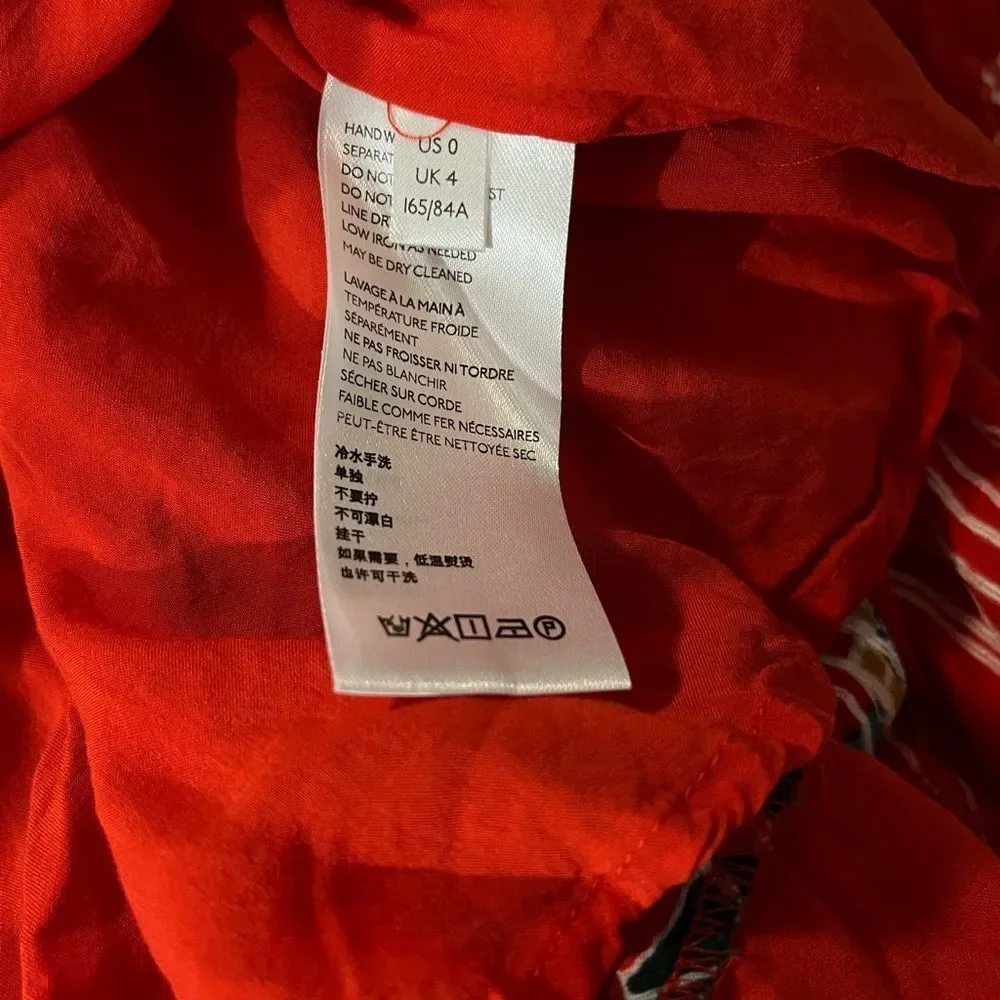 Anthropologie Boswell Textured Wrap Tunic Red Floral Midi Dress Boho 0 Brunch